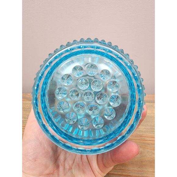 Hobbs Brockunier Candy Sugar w/ Lid Dew Drop Aqua Blue Hobnail Glass c. 1886 - Picture 5 of 7